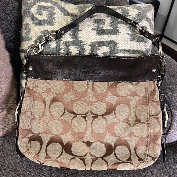 Coach Brown Signature Shoulder Bag With Royal Purple Interior - Picture 1 of 5